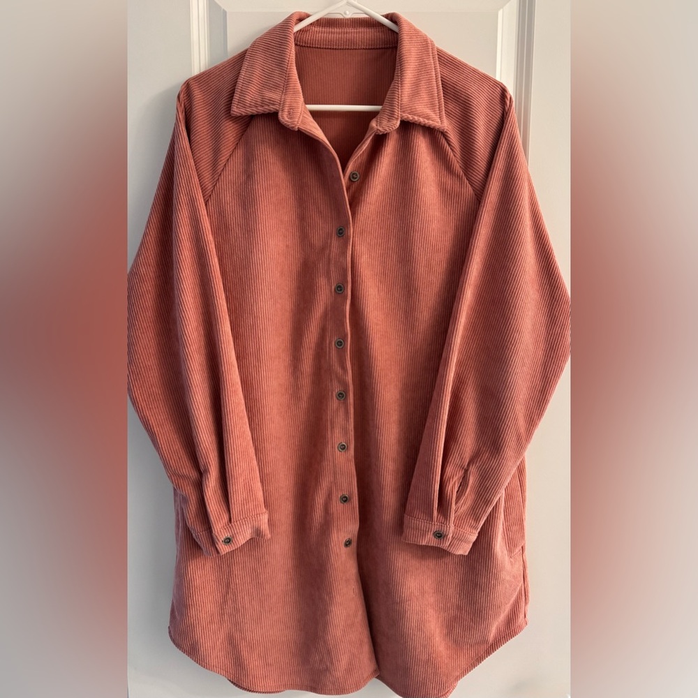 Corduroy Long Sleeve Button Down Shirts Tunic Dresses with Pockets